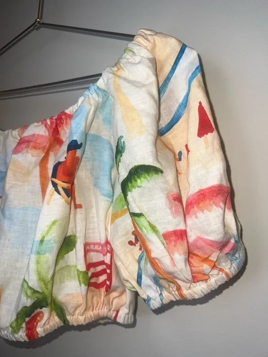 Farm Rio Copacabana Crop Top Medium NWT Off Shoulder Tropical Linen Blend - Picture 4 of 6